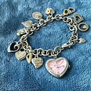 Brighton Silver Heart Charms Bracelet with Pink Watch